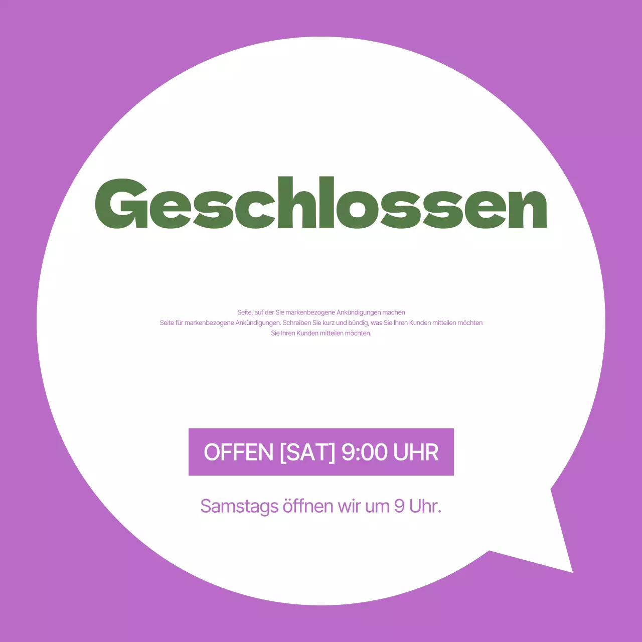 Eine einfache lila-weiße Ankündigung der Ladenschließung