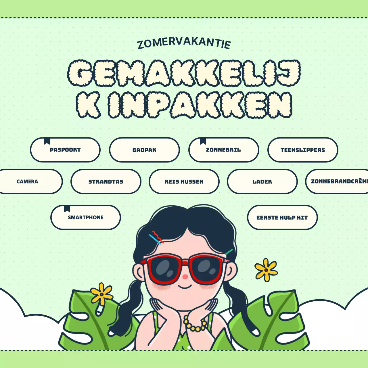 Een bericht over je voorbereiden op je zomervakantie in chartreuse en geel