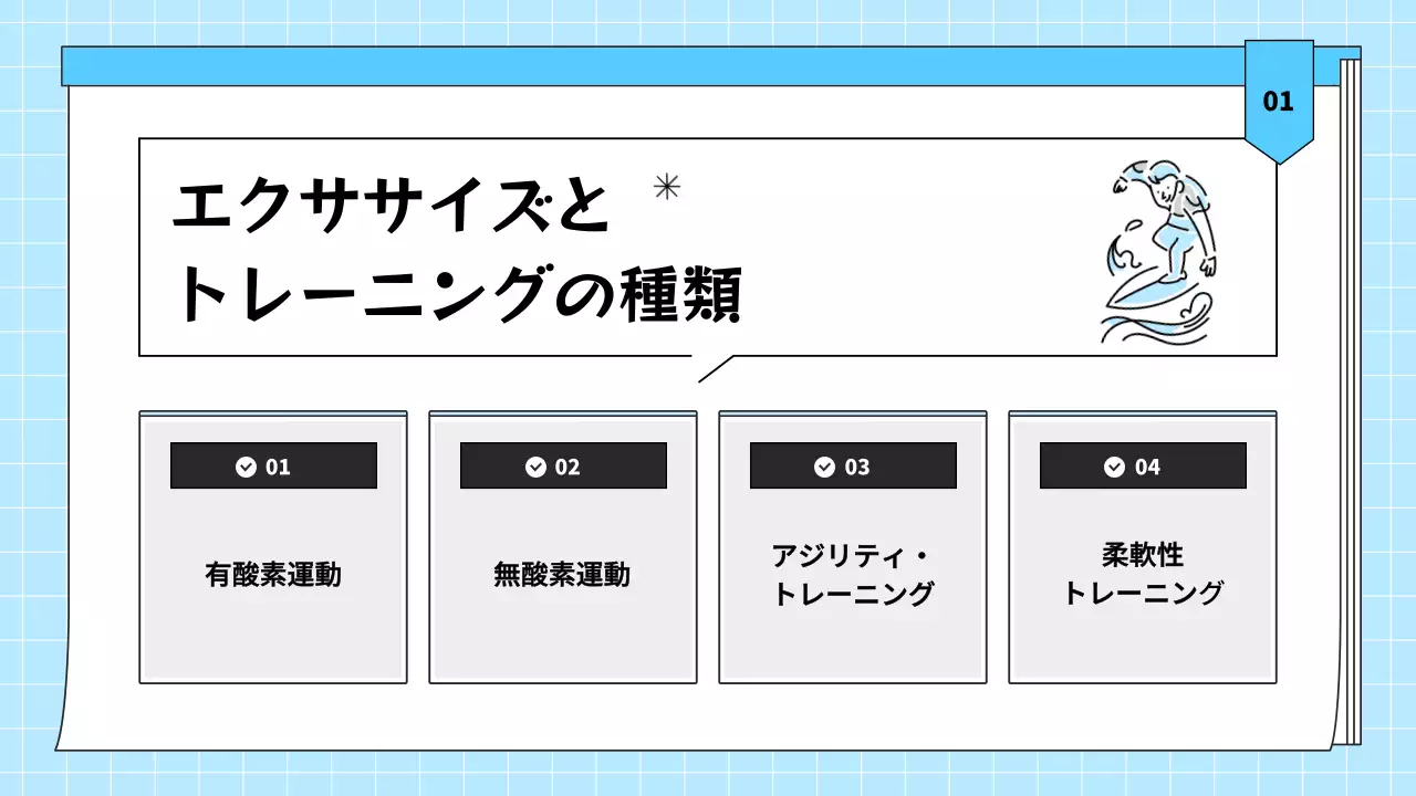 水色 シンプル エクササイズ 資料 プレゼンテーション