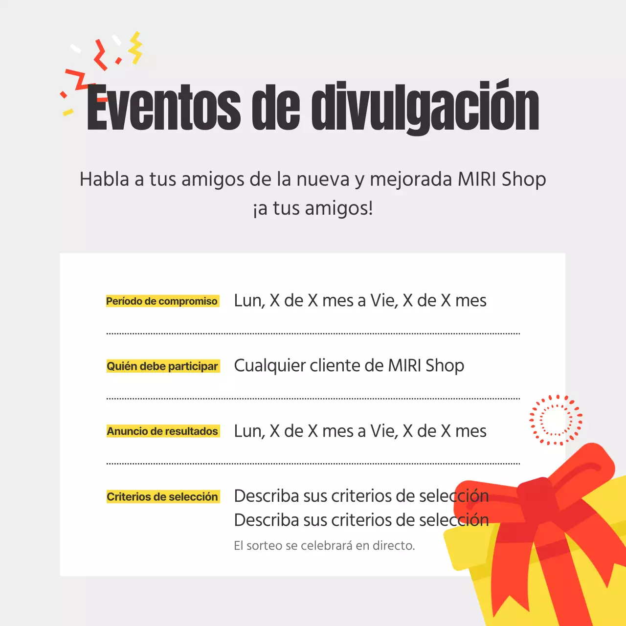 Anunciamos un bonito evento de fondo amarillo para darlo a conocer