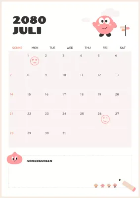 Hübscher Kalender in Rosa und Weiß.