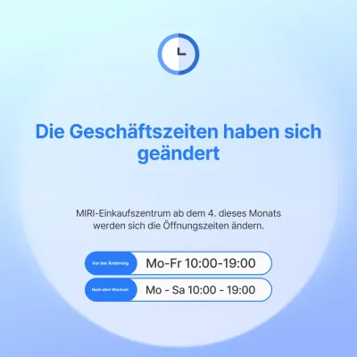 Einfacher blauer und hellblauer Hinweis auf geänderte Öffnungszeiten