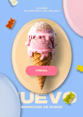 Anuncio de una nueva carta de helados con detalles en azul claro y rosa