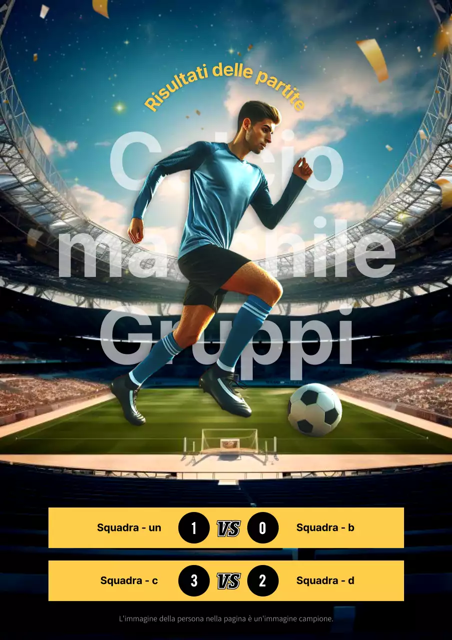 Annunci di risultati di partite di calcio evidenziati in giallo e nero