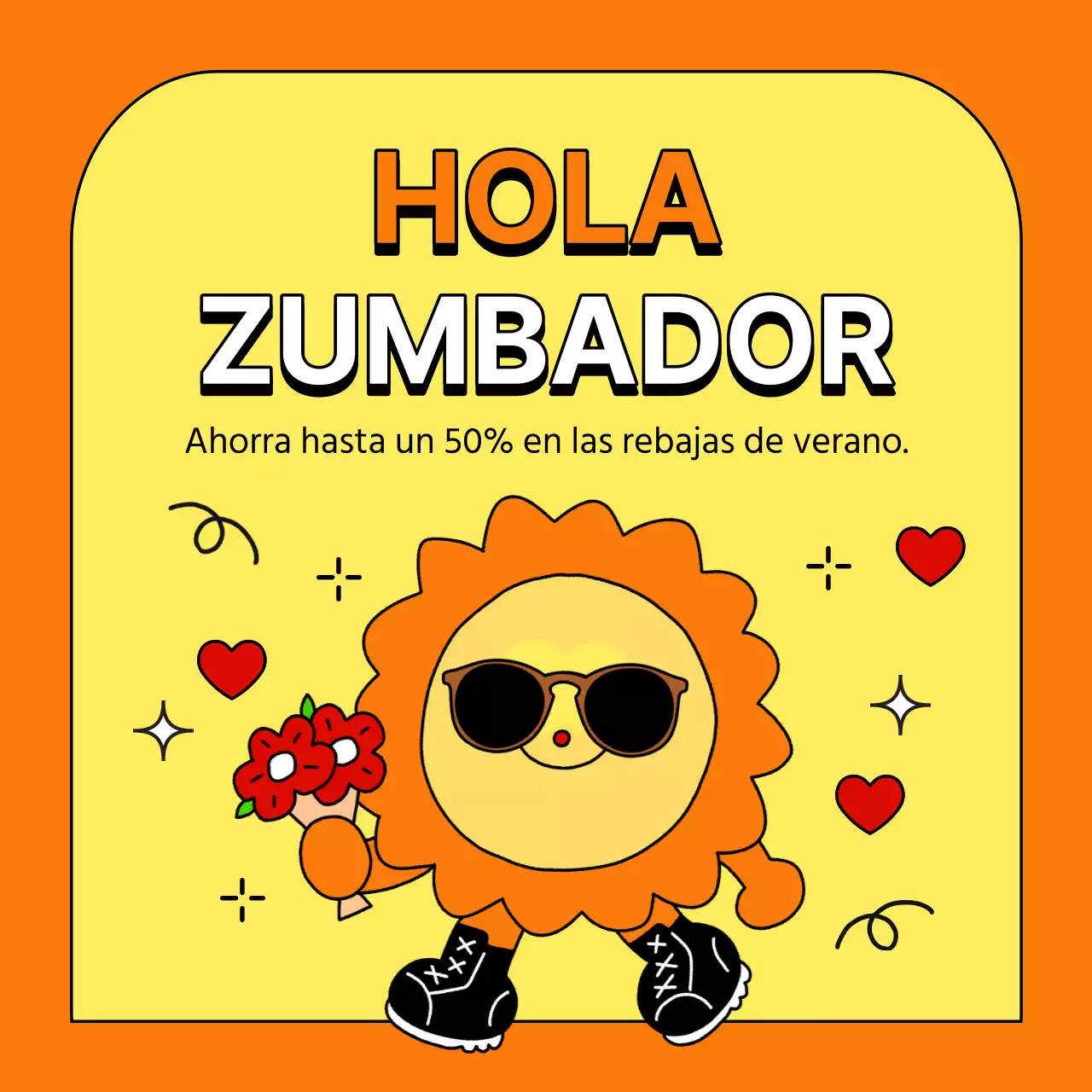 Anuncio pop-art de rebajas de verano en naranja y amarillo