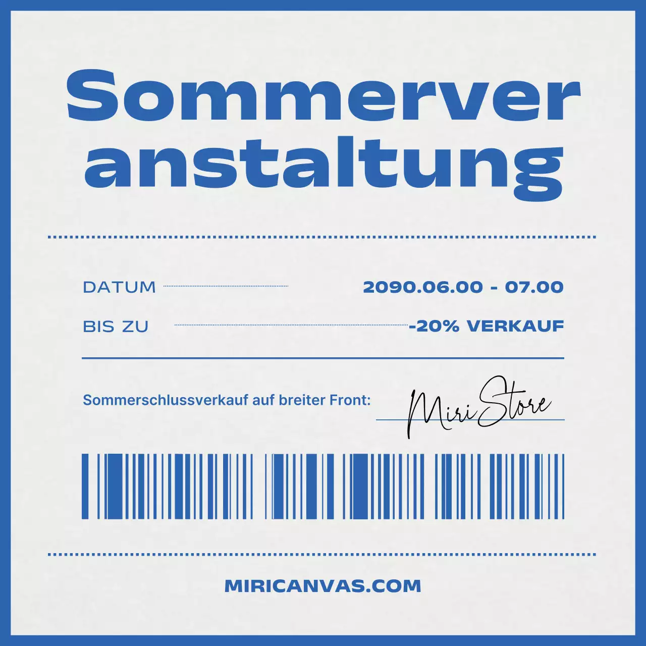 Minimalistische Sommer-Event-Anzeige in Blau und Grau