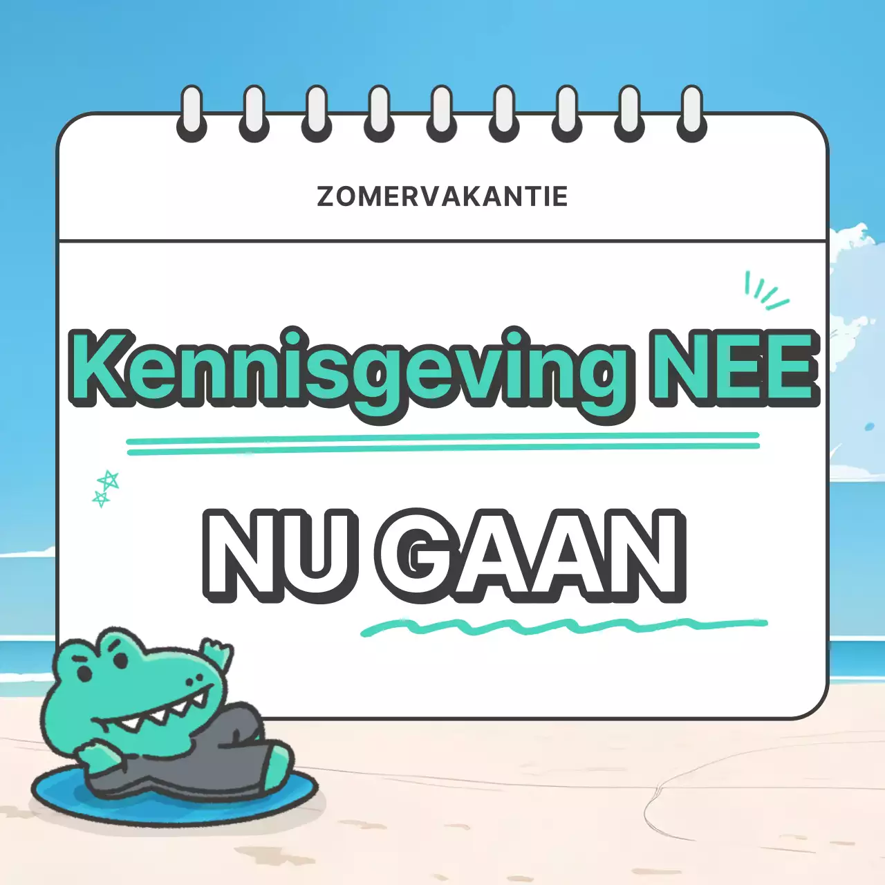 Een kitscherige aankondiging van jaarlijks verlof in lichtblauw en wit