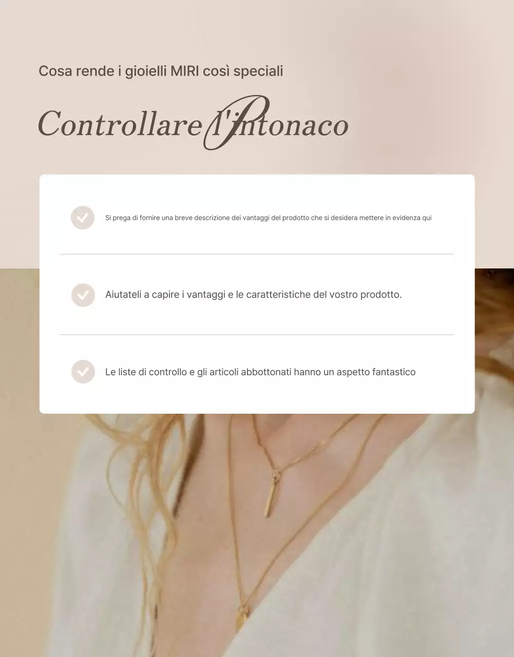 Promuovete la vostra pagina di controllo dei gioielli con i colori marrone e beige