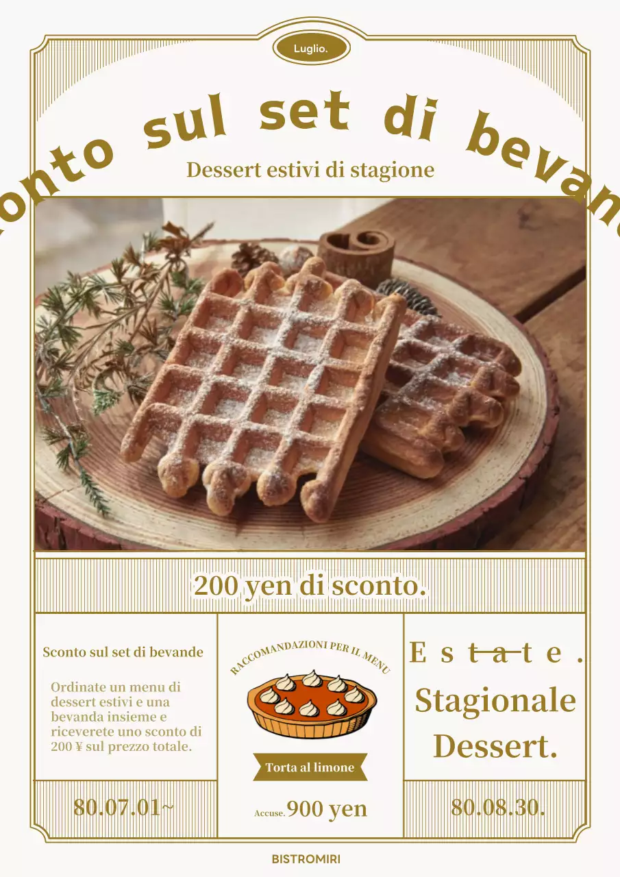 Promozione del dessert estivo classico in oro e bianco