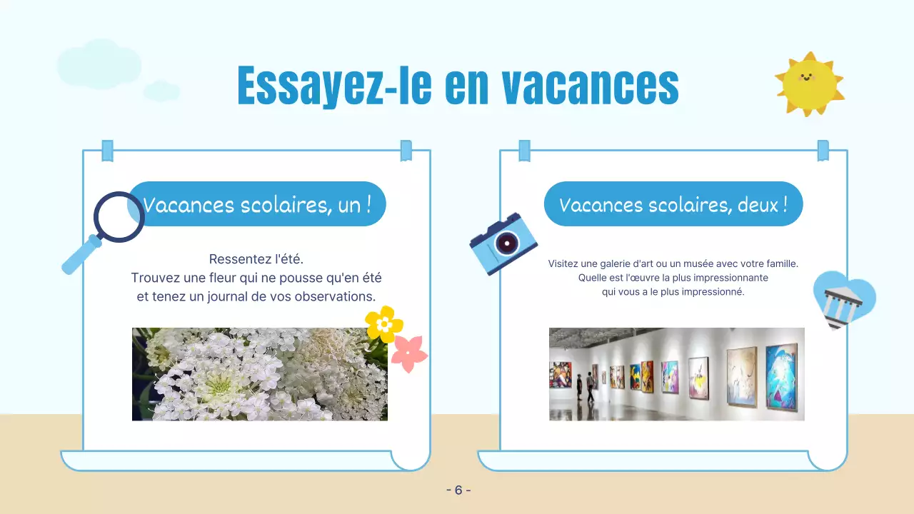 Une jolie présentation de vacances d'été bleue et beige