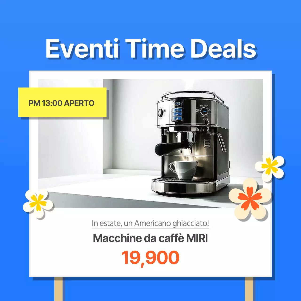 Promuovere un evento estivo tropicale in blu e giallo