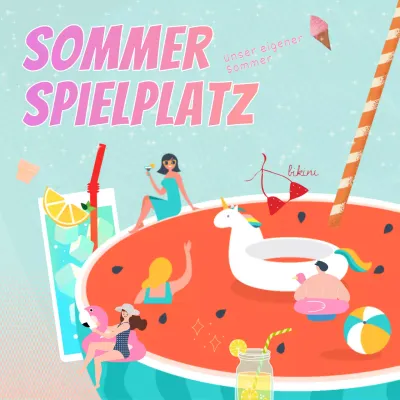 Tropische Sommeranzeige in Mint und Rosa
