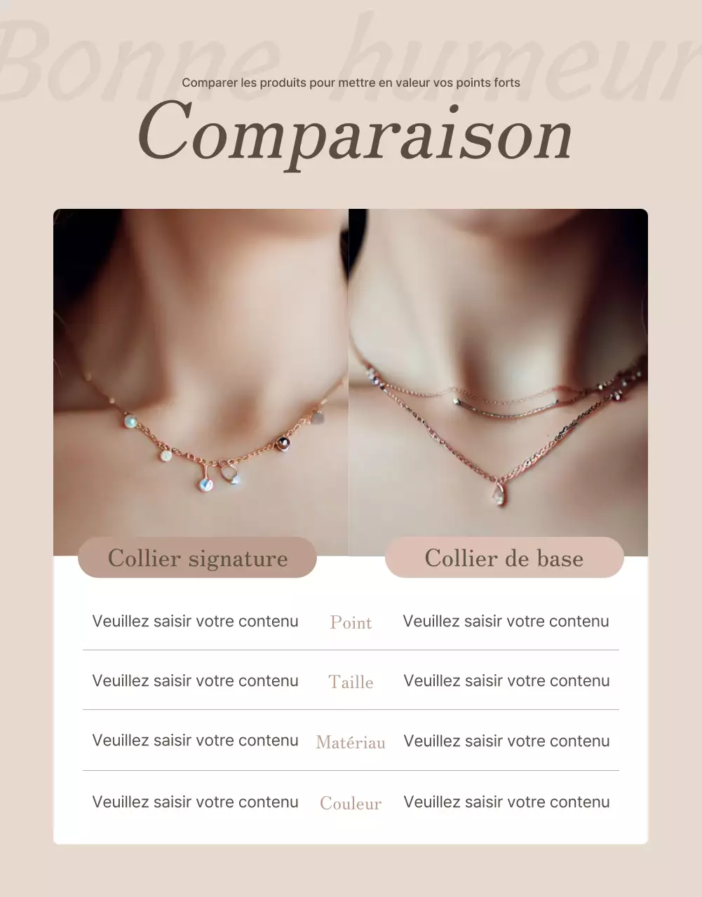 Faites la promotion de votre page de points de contrôle des bijoux dans les tons bruns et beiges