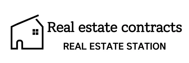 Real estate contract logo with line illustration in the form of a house