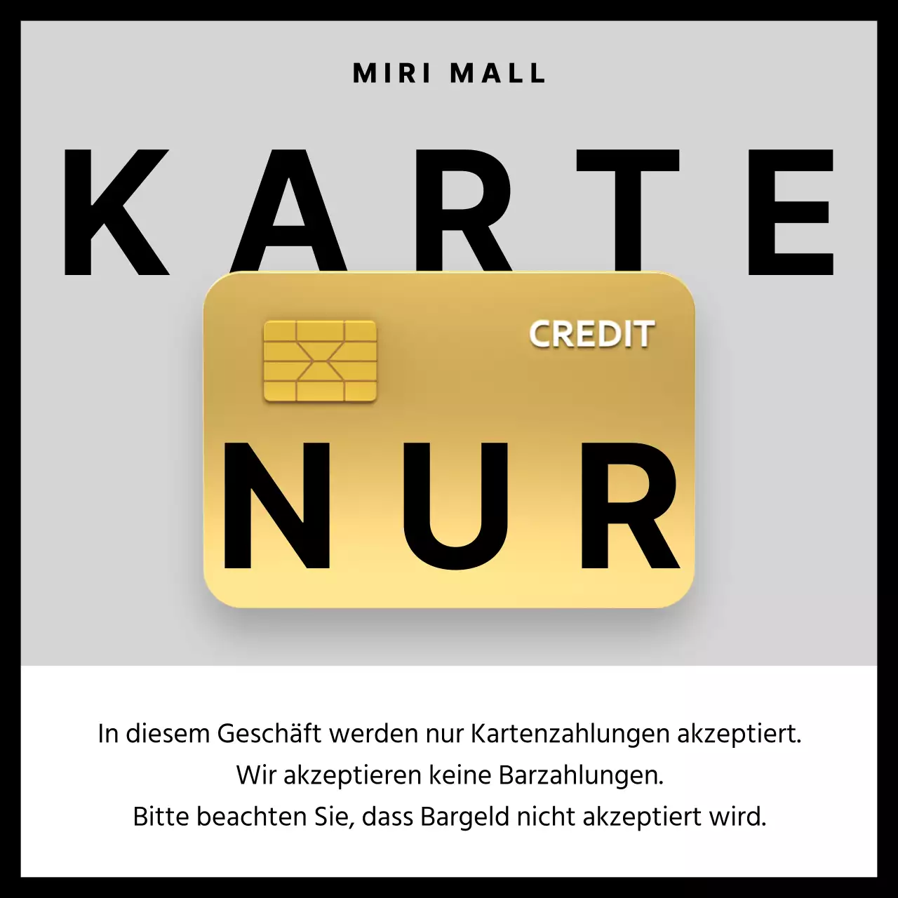 Moderne Kartenzahlungsaushänge in Grau und Schwarz