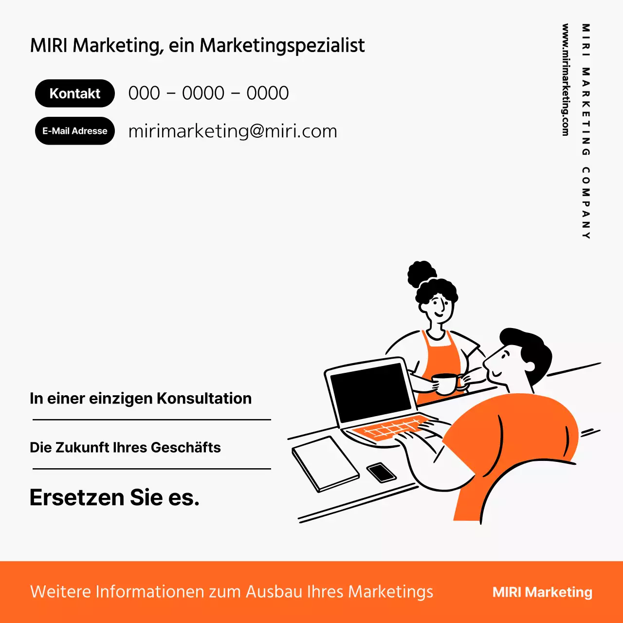 Werben Sie für Ihre Marketingberatung in Orange und Schwarz