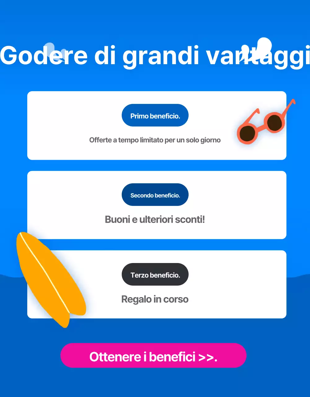 Pubblicità dei saldi estivi del centro commerciale in stile tropicale in blu e giallo