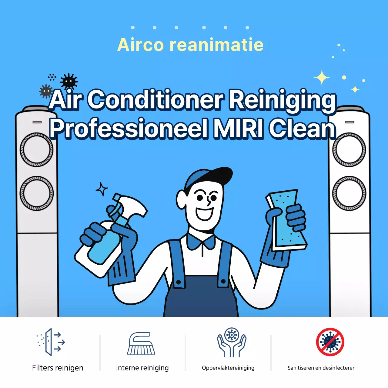 Eenvoudige airco reinigingsadvertentie in lichtblauw