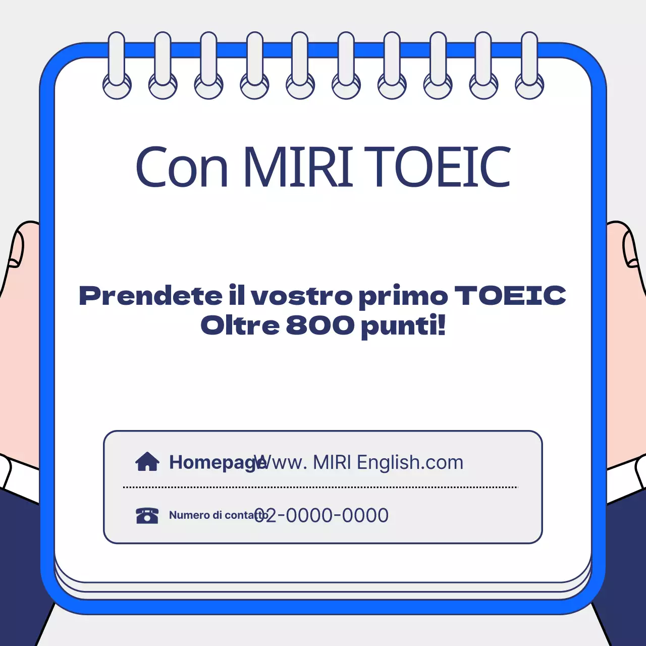Promozione delle lezioni estive TOEIC con sfondo blu