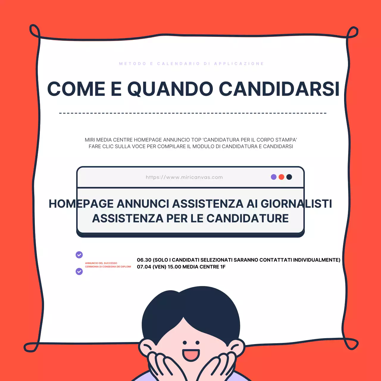 Promuovere il reclutamento di studenti giornalisti di tendenza nei colori malva e rosso.