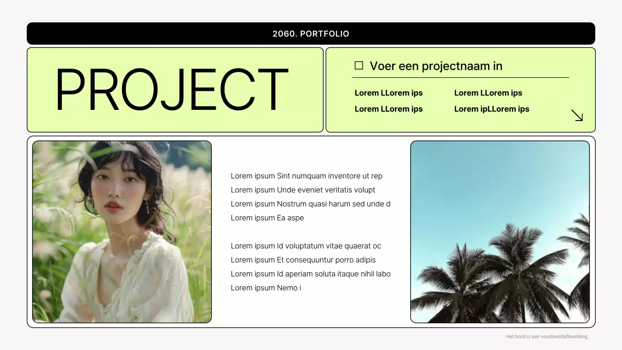 Eenvoudige printbare portfolio in grijs en limoengroen