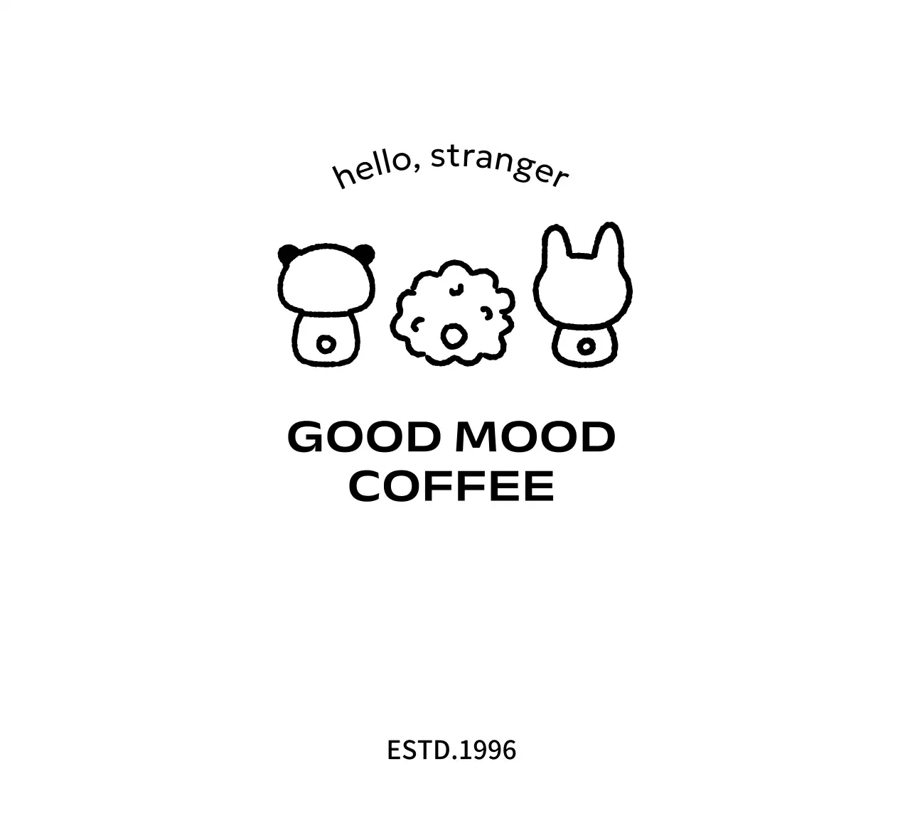 Merchandise kafe yang lucu dengan ilustrasi hewan dari belakang