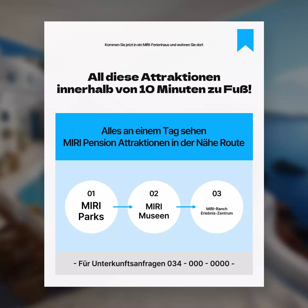 Bewerben Sie nahe gelegene Attraktionen in einem einfachen Farbschema aus Weiß und Hellblau