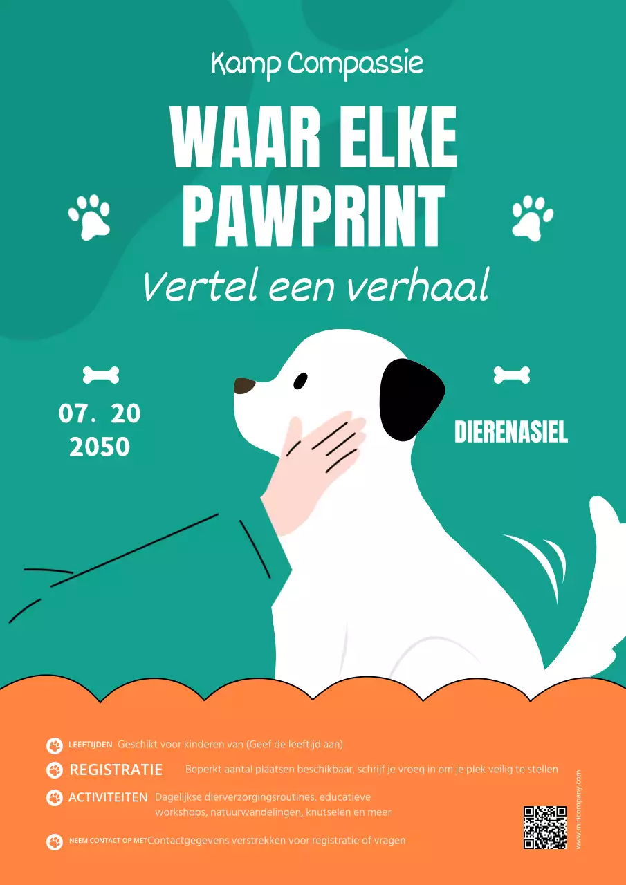 Oranje en groen modern dierenopvangcentrum aankondiging zomerkamp