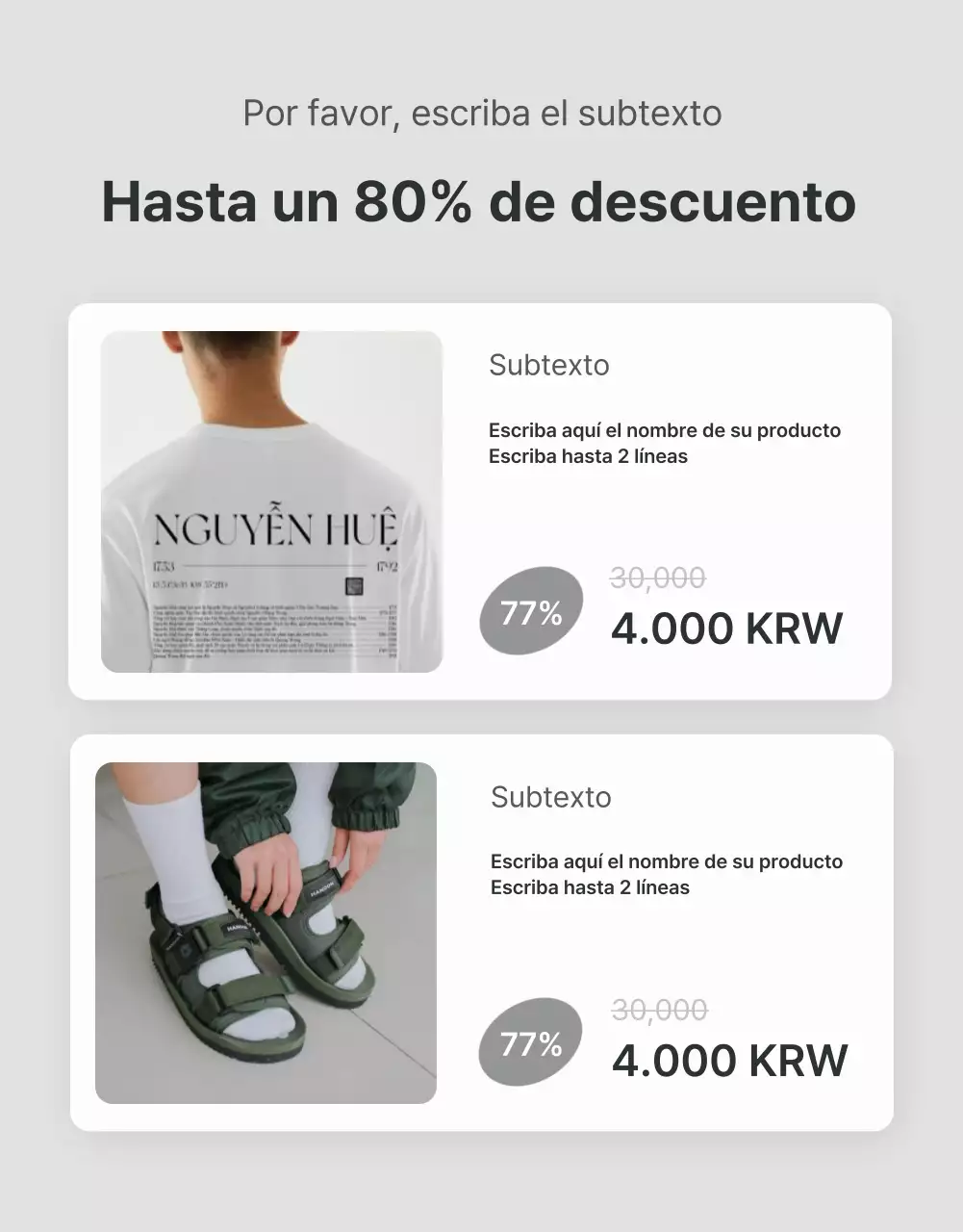 Promocione descripciones y detalles en un centro comercial de moda en gris y azul claro