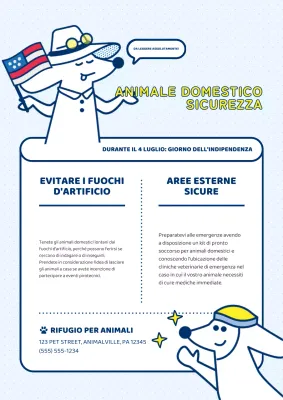 Moderni consigli per la sicurezza degli animali domestici spiegati in azzurro e giallo
