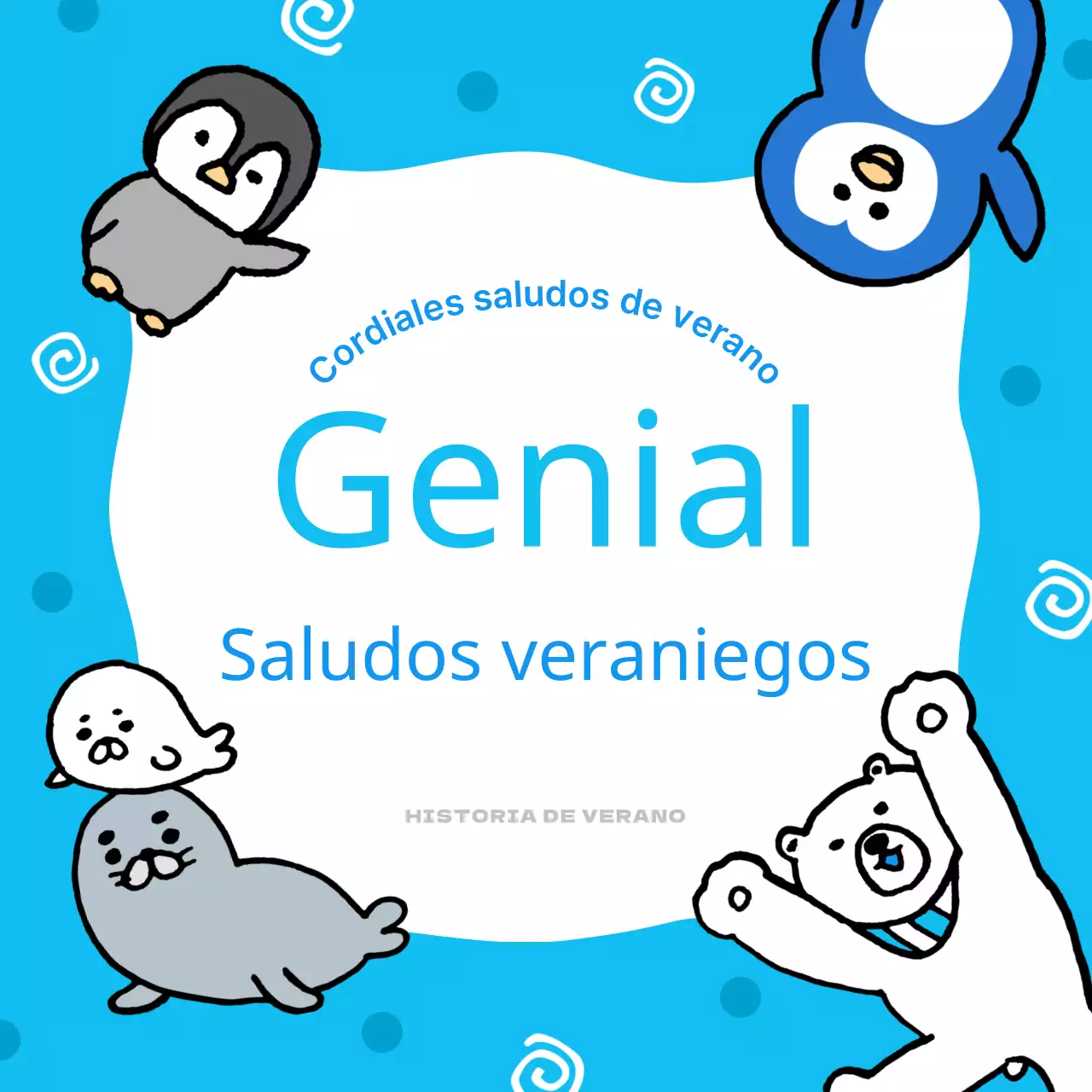 Una bonita tarjeta de felicitación veraniega en azul y blanco