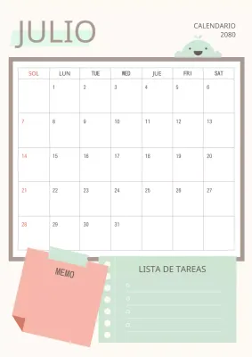Bonito calendario rosa y verde.