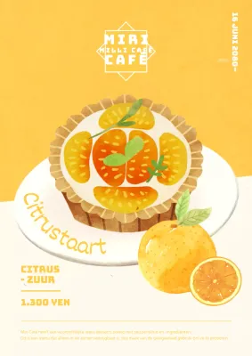 Publiciteit voor een mooie geel-witte zomerdessertkaart.