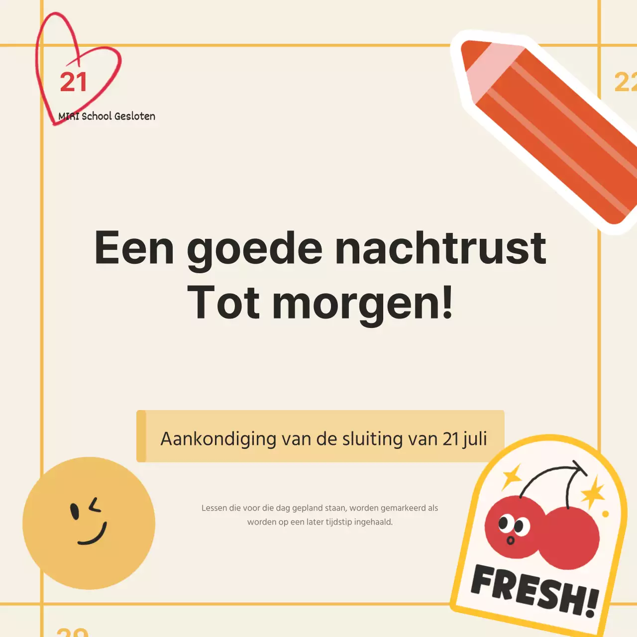 Leuke oranje en gele aankondigingen van schoolsluiting