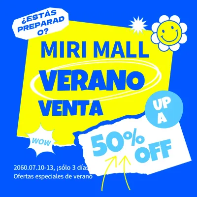 Promueva una venta kitsch en amarillo y azul