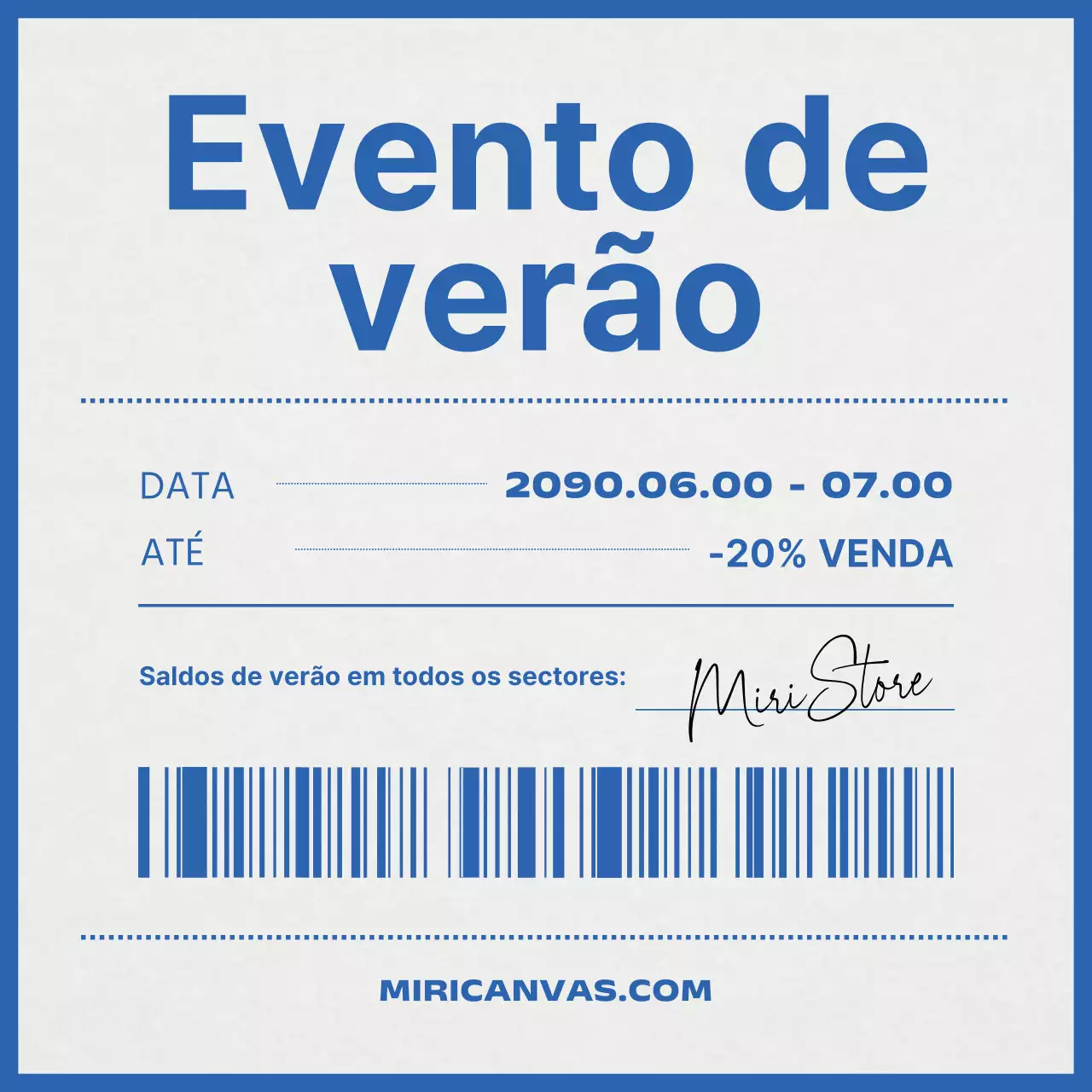 Anúncio minimalista de evento de verão em azul e cinzento