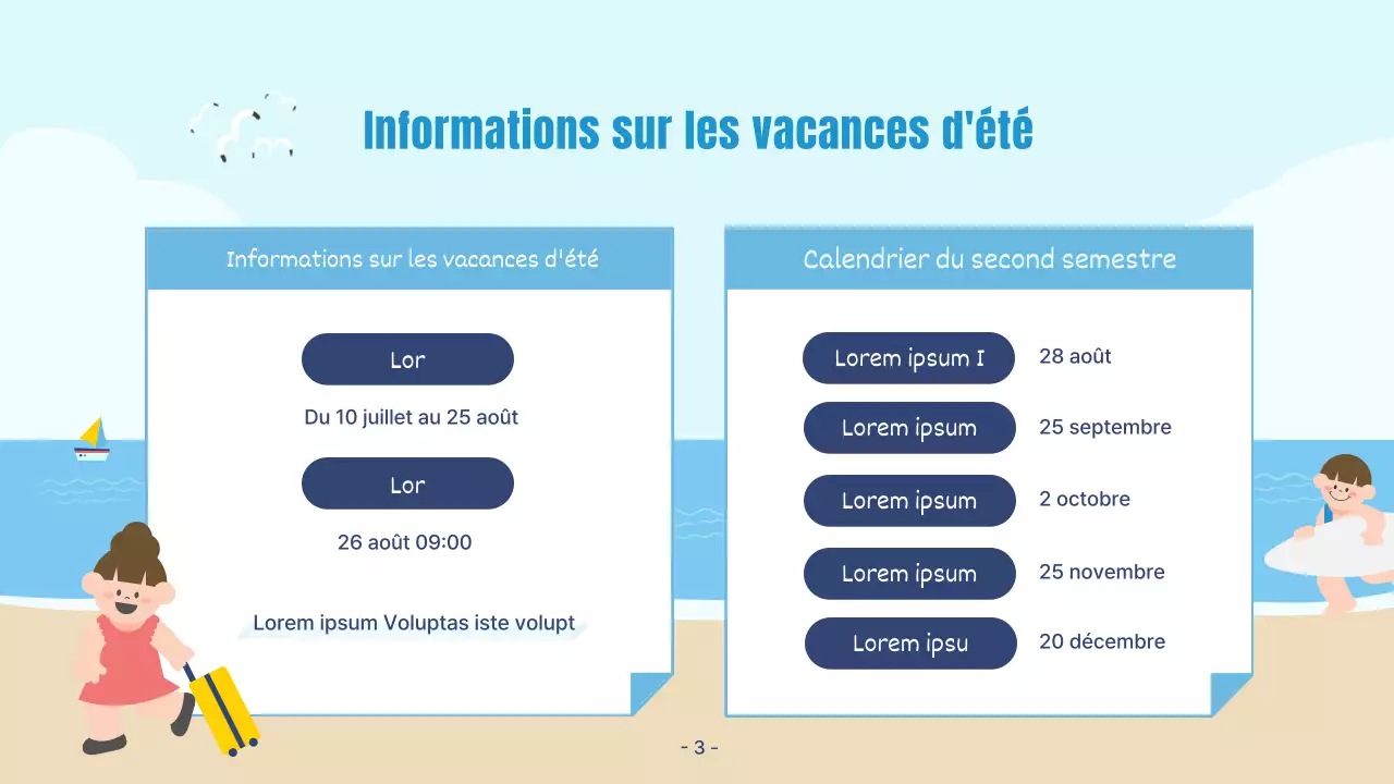 Une jolie présentation de vacances d'été bleue et beige
