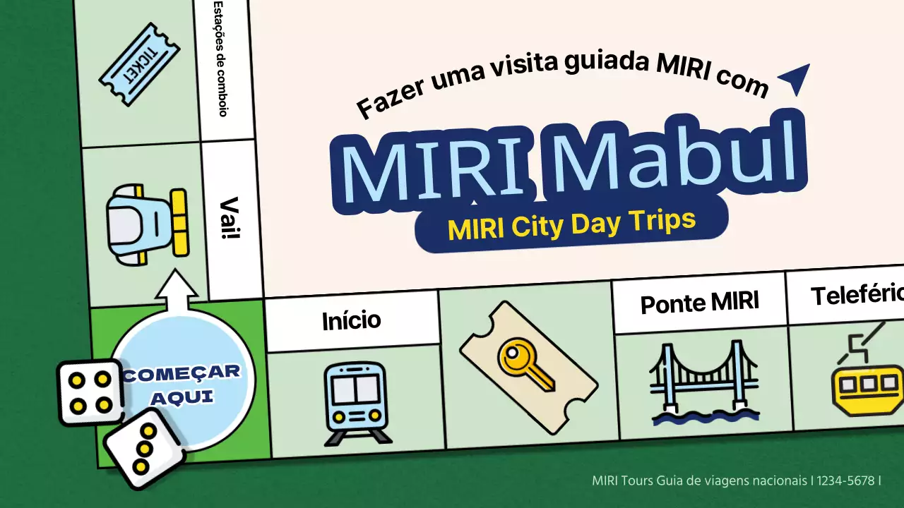 Promover os pacotes turísticos nacionais num estilo de jogo de tabuleiro, verde e azul, com um toque especial