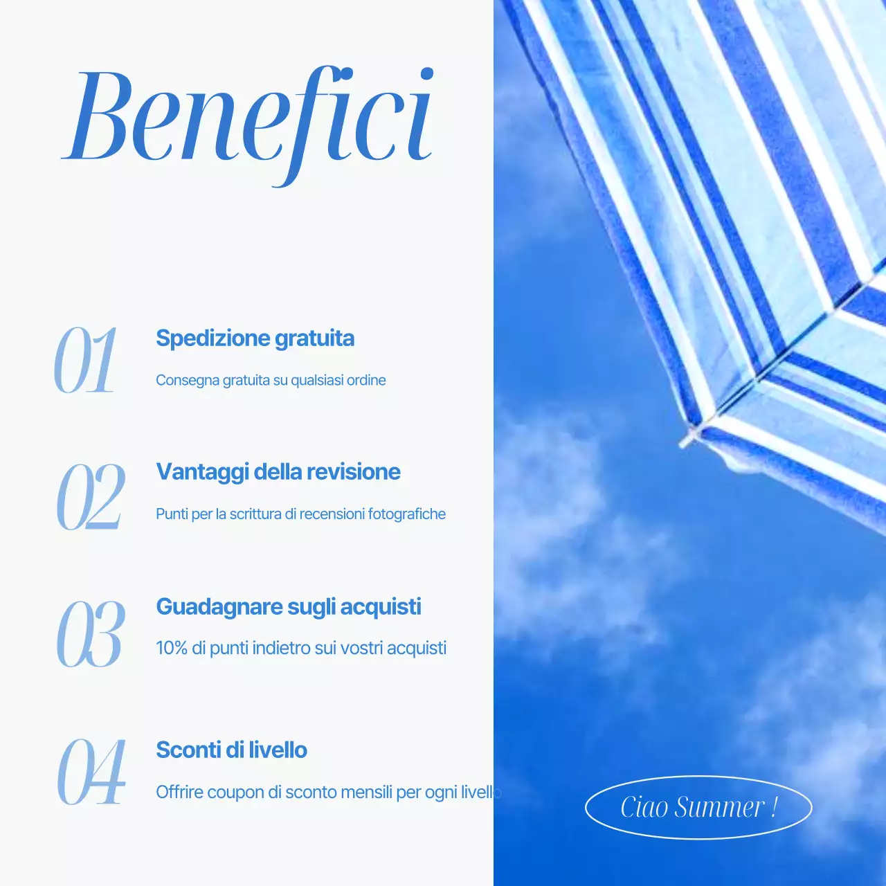 Annuncio per eventi semplice e di ispirazione estiva in azzurro e blu