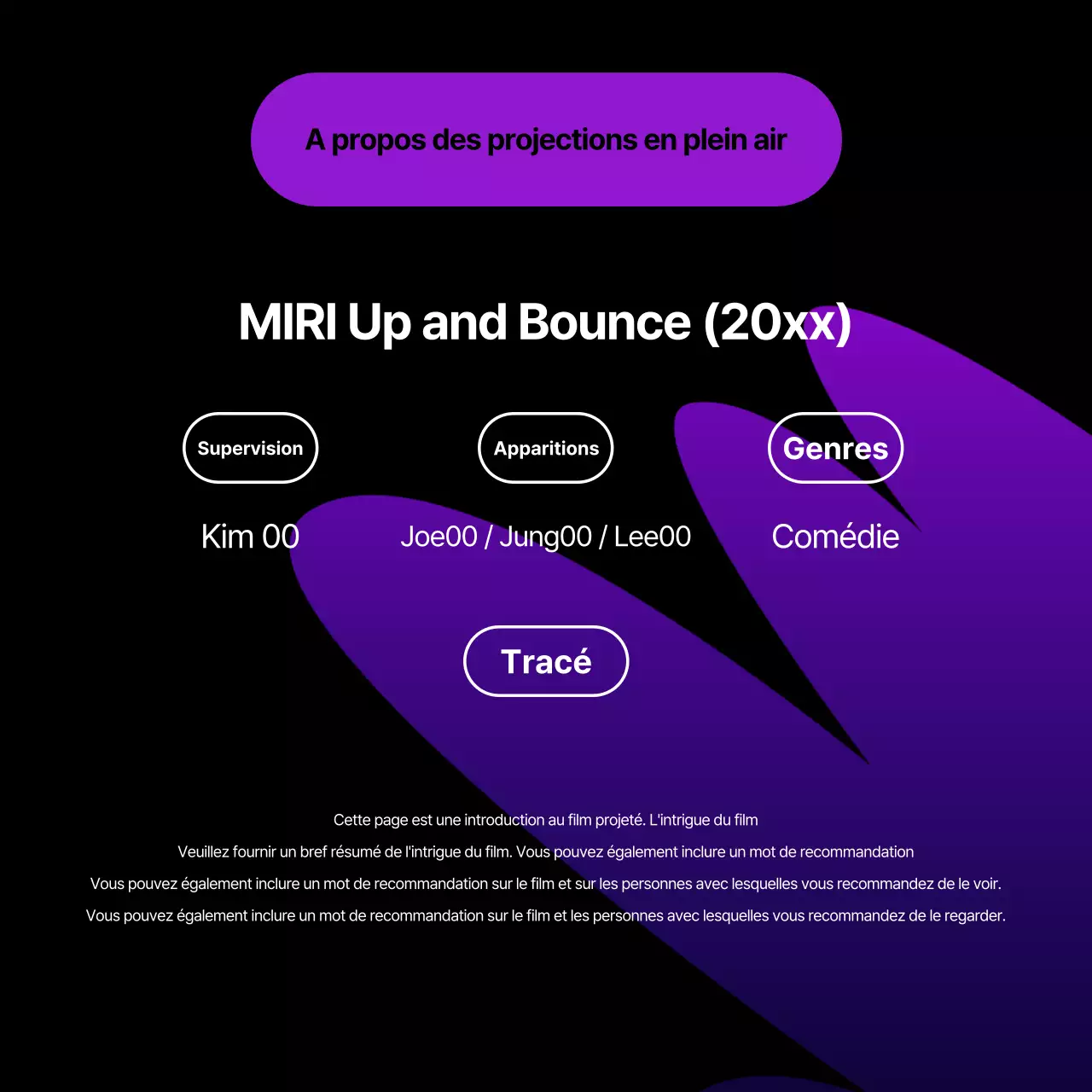 Annonce d'une projection en plein air kitsch de Purple and Black