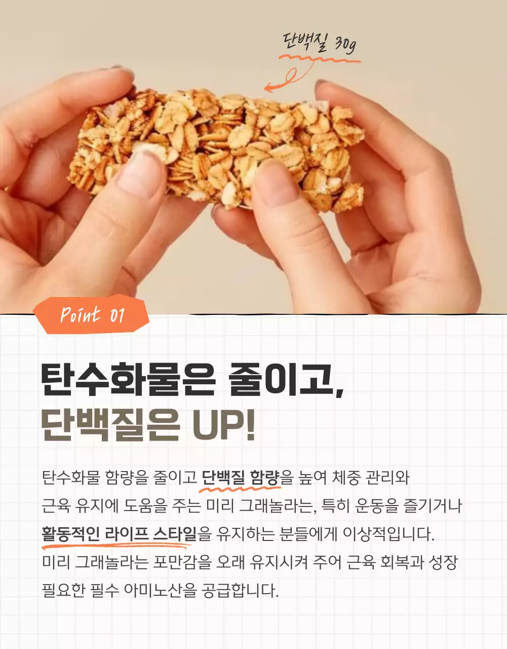 갈색과 베이지의 기본적인 그래놀라 체크포인트 홍보
