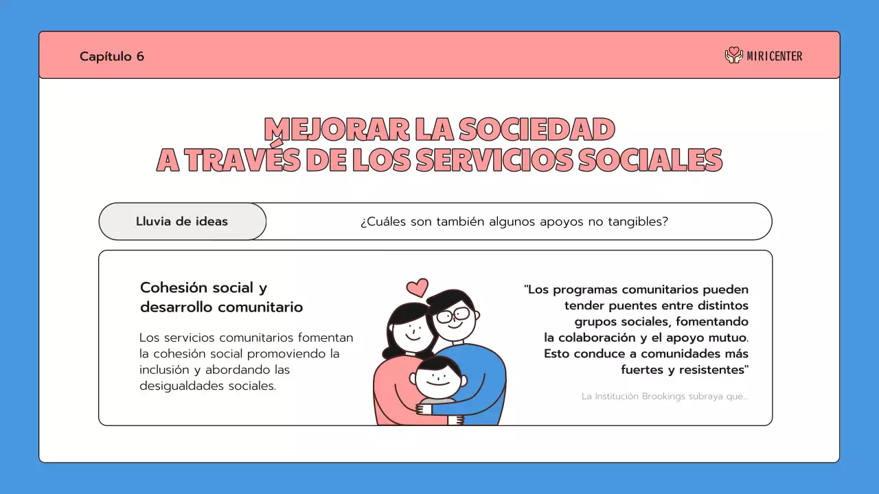 Una bonita presentación del servicio comunitario en azul y rosa