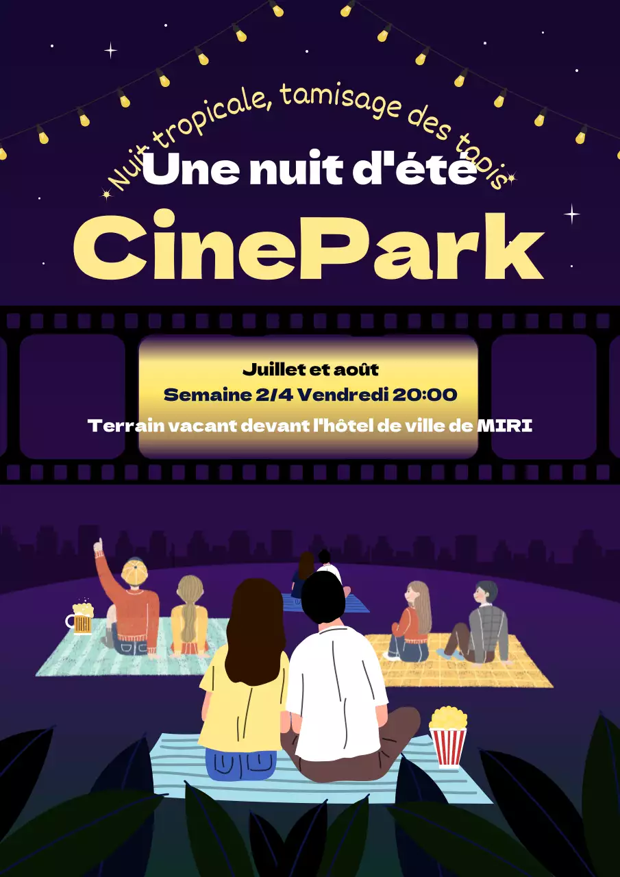 Promouvoir une séance de cinéma nocturne tropicale en jaune et violet