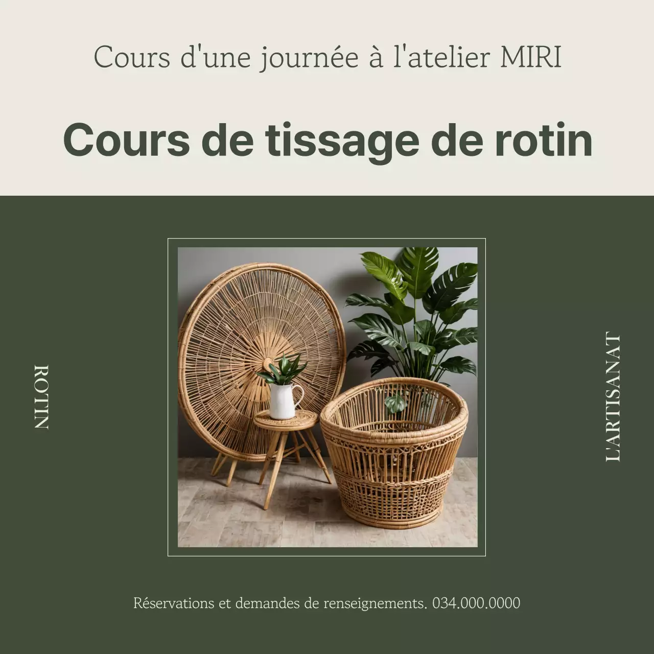 Promouvoir un simple cours d'une journée en kaki et beige