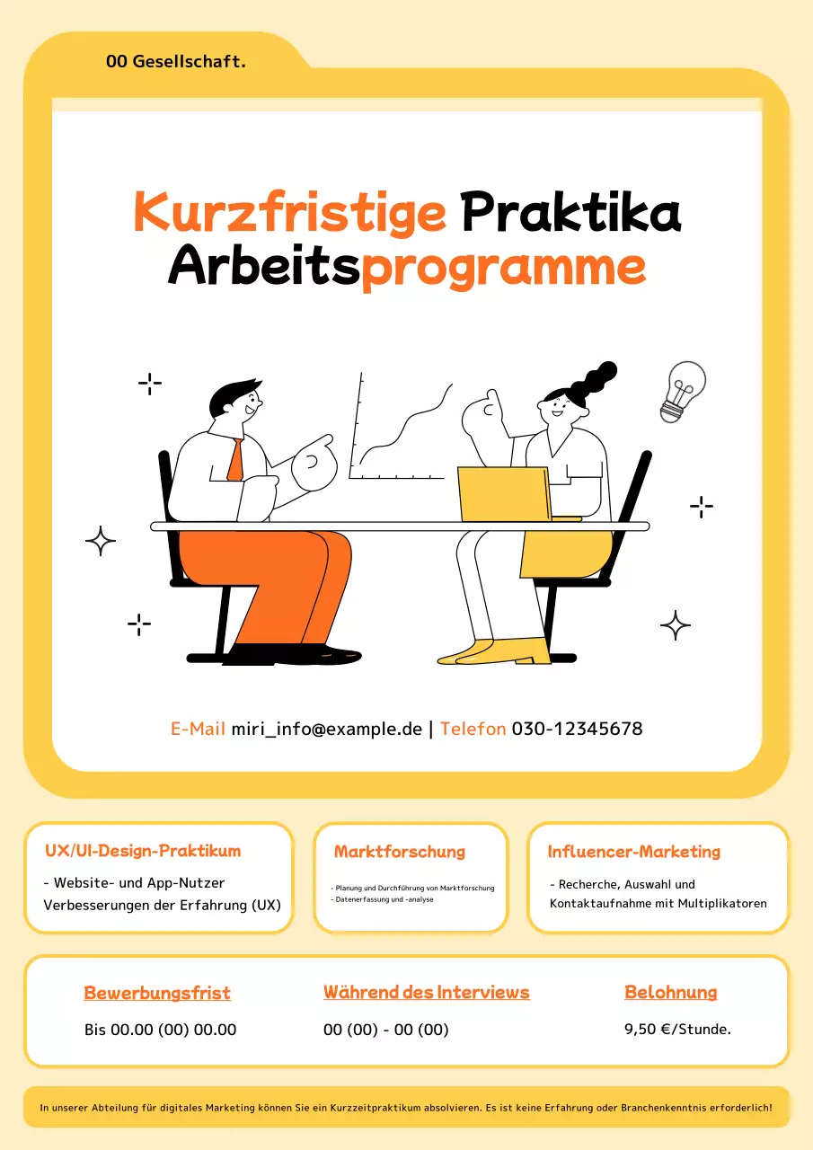 Einfache orange und gelbe Kurzzeit-Praktikumsmöglichkeiten.