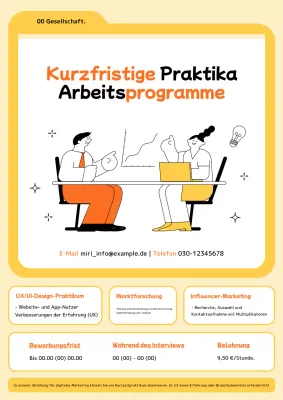 Einfache orange und gelbe Kurzzeit-Praktikumsmöglichkeiten.