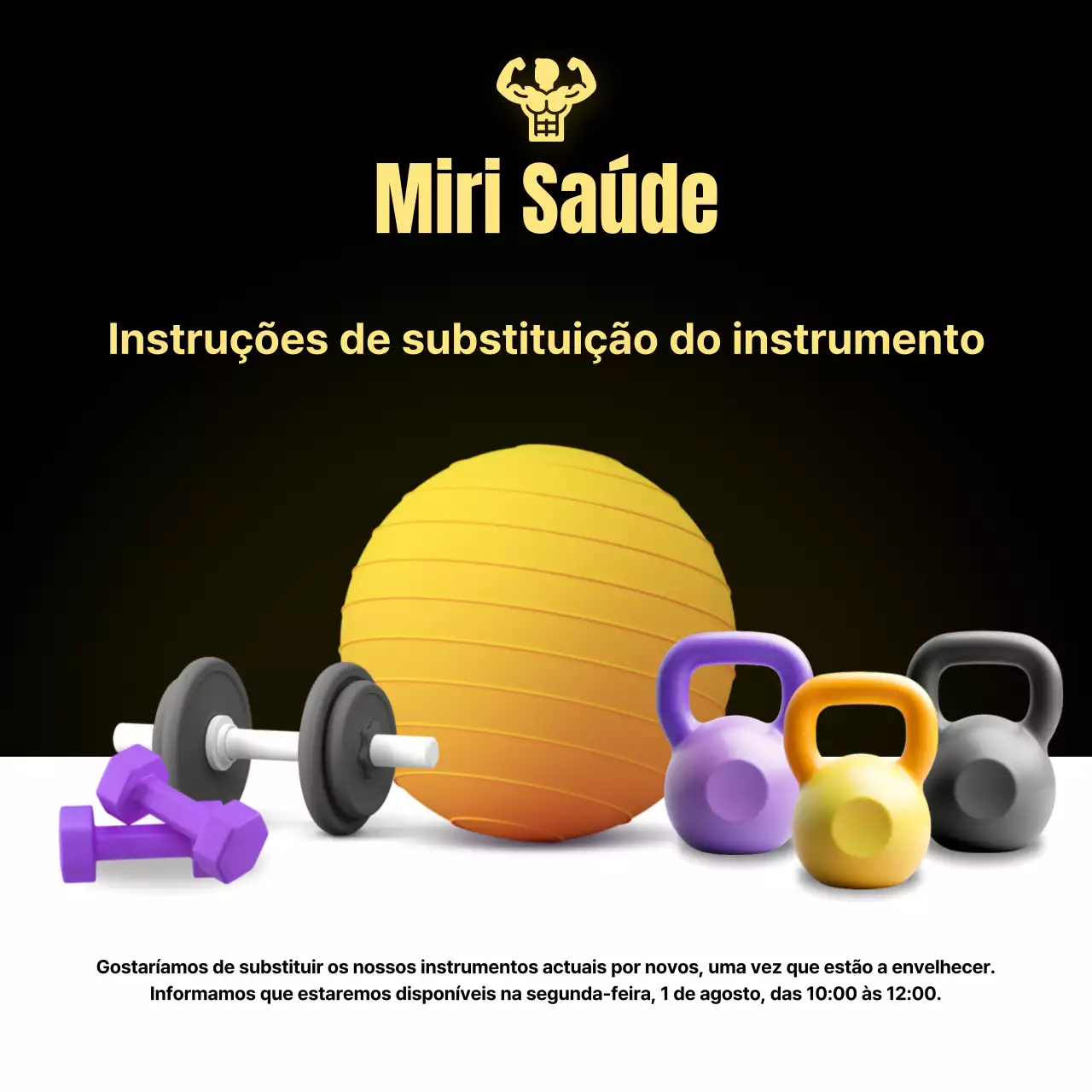 Anúncio da substituição da máquina de exercício simples e amarela
