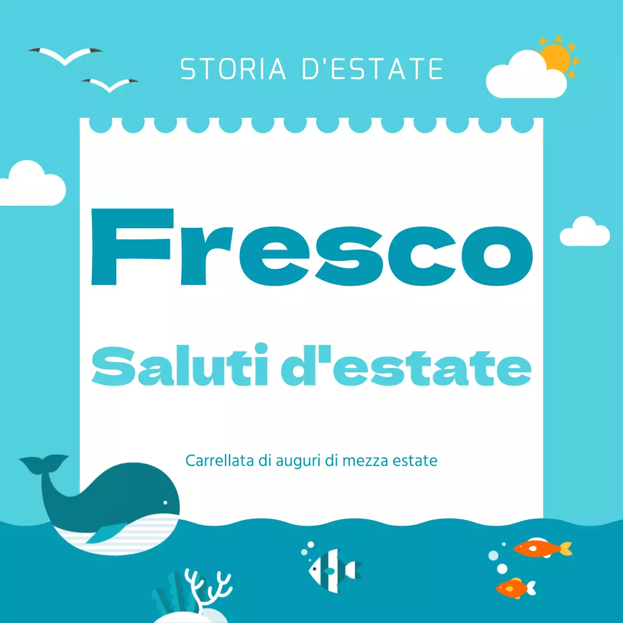 Un bel biglietto d'auguri estivo in azzurro e bianco