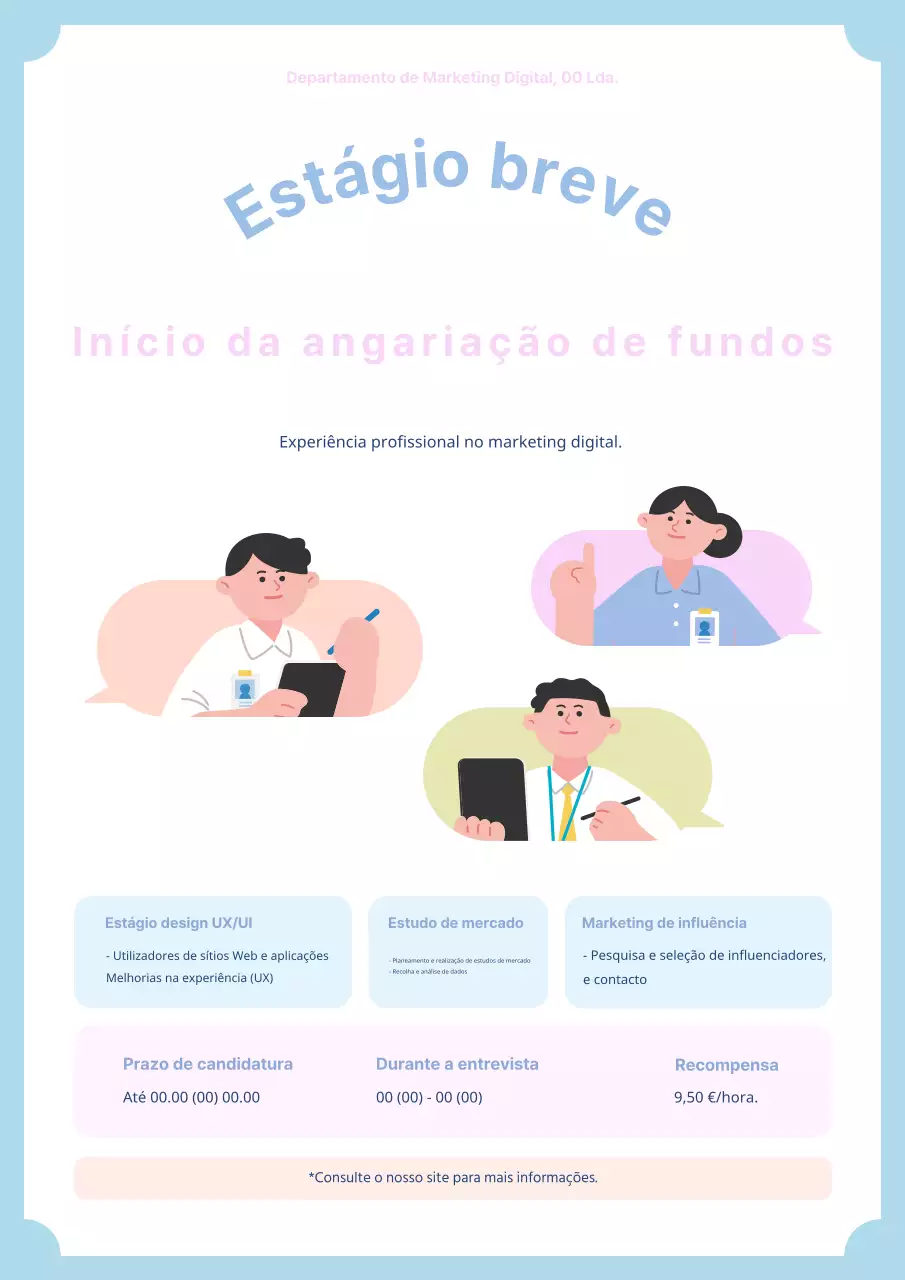 Adoráveis oportunidades de estágio de curta duração em azul claro e cor-de-rosa.