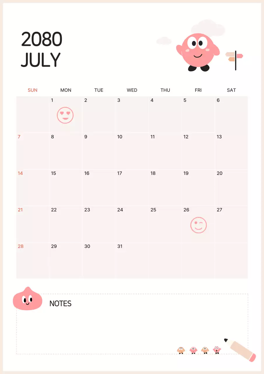 분홍색과 흰색의 아기자기한 스케줄 달력